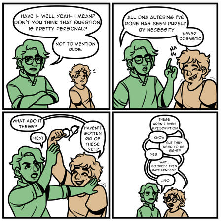 A simple four panel style comic of Lirim and Milos