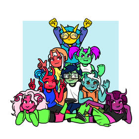 Chibi group photo of the main Demon Derby cast Chibi group photo of the main Demon Derby cast